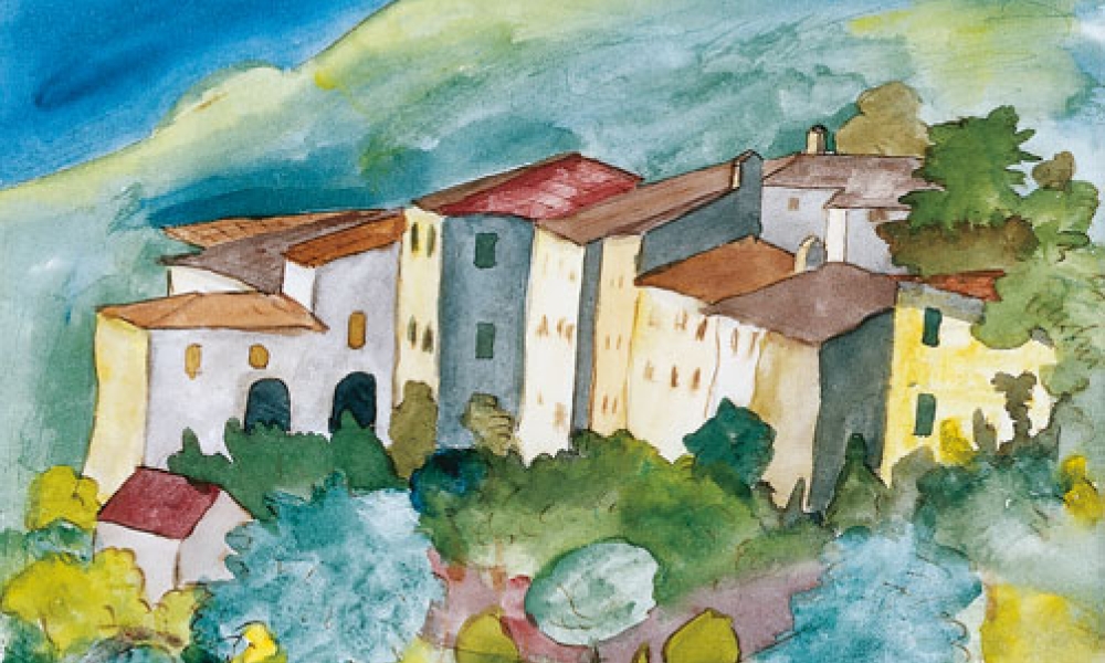 Tessiner Bergdorf (Bosco), Aquarell 1923