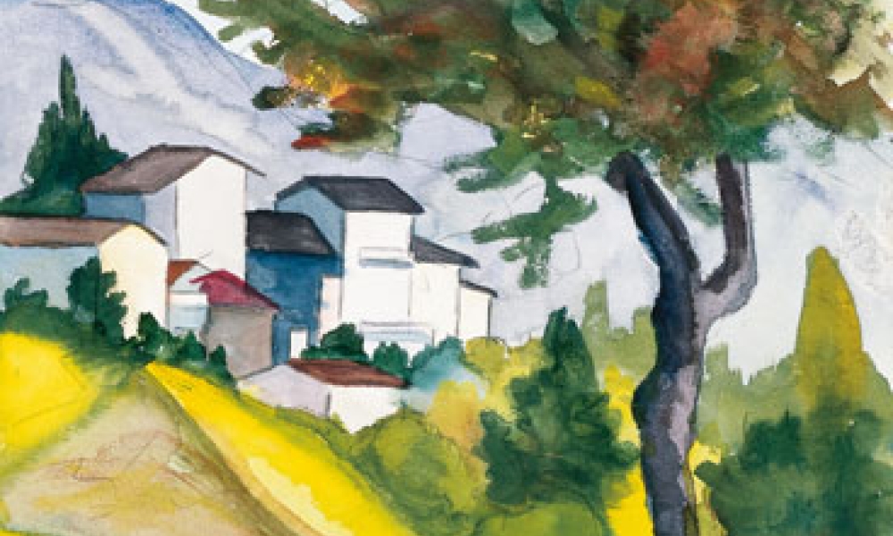 Baum und Dörfchen, Aquarell 16.06.1928