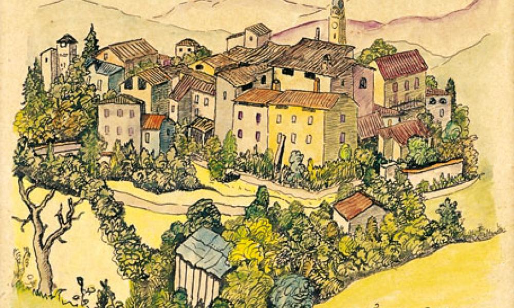 Ein Tessiner Dorf, Tuschfeder und Aquarell 1930