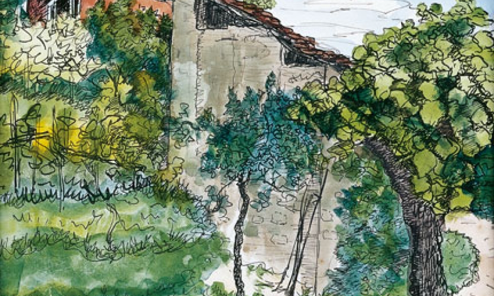 Casa Bodmer (Montagnola), Tuschfeder und Aquarell 1933
