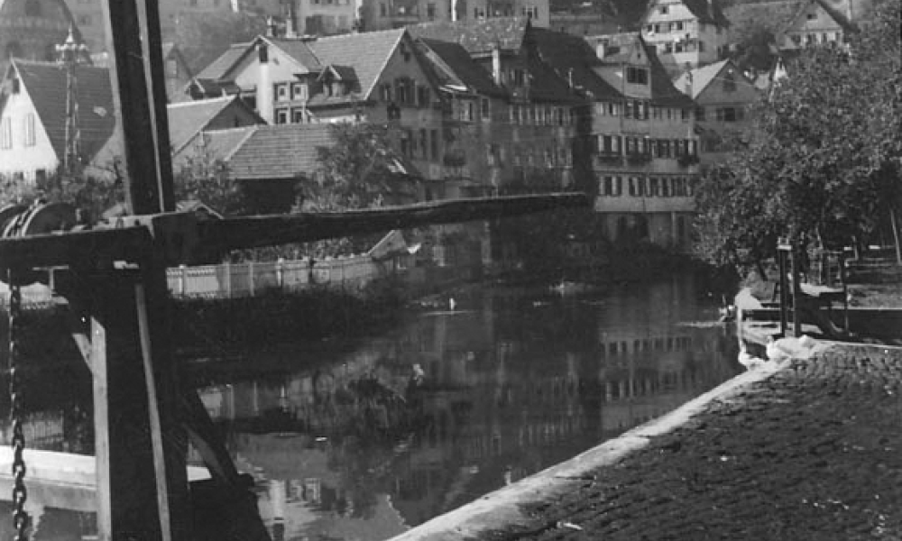 Blick vom unteren Wehr auf die Stadt mit dem Schloßberg (© Martin Hesse Erben)